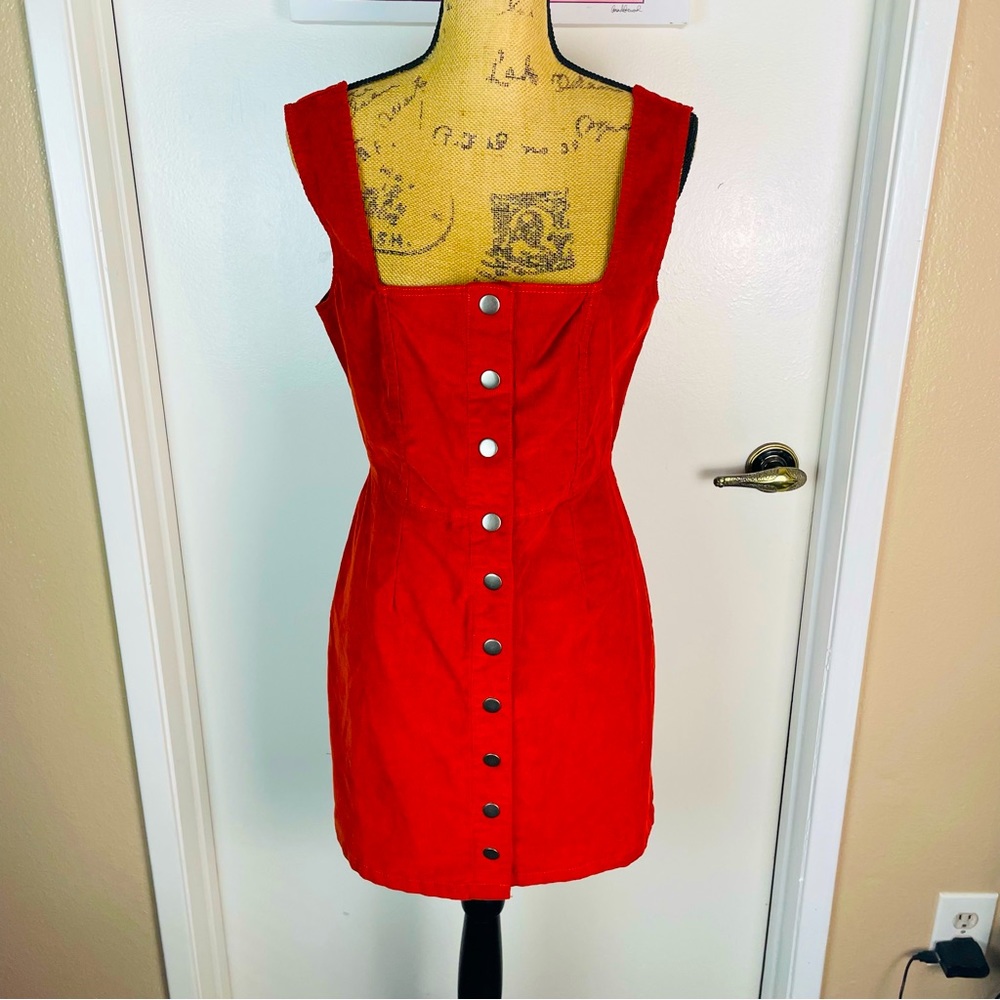 Urban Outfitters Terracotta Corduroy Overall Skirt Sz Medium Button Casua